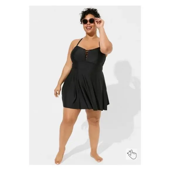 Torrid Black Lace Front One Piece Swimdress Sz.2